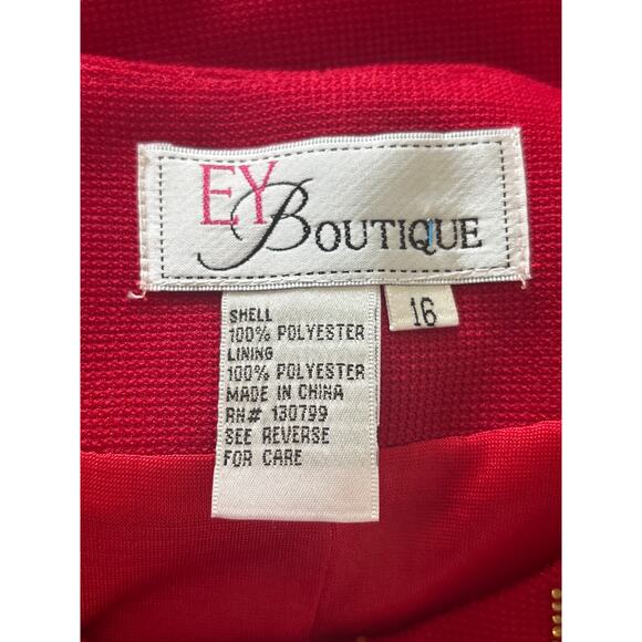EY Boutique Jacket and Pencil Skirt Set Women's Size 16 Red Embellished Full Zip - Picture 5 of 13